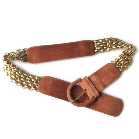 Gürtel Wildleder 70cm braun-gold Made in Italy VINTAGE 1970s