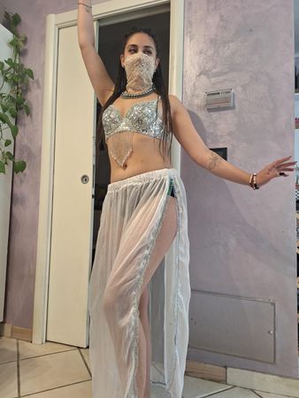 Belly-Dance Bauchtanzkostüm, Bauchtanzoberteil & Rock, weiss