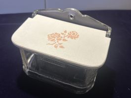 Salzbehälter / Glasbehälter mit Deckel Rosenmotiv Vintage