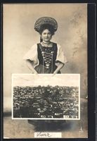 St-Gallen, Teilansicht, Frau in Tracht, 