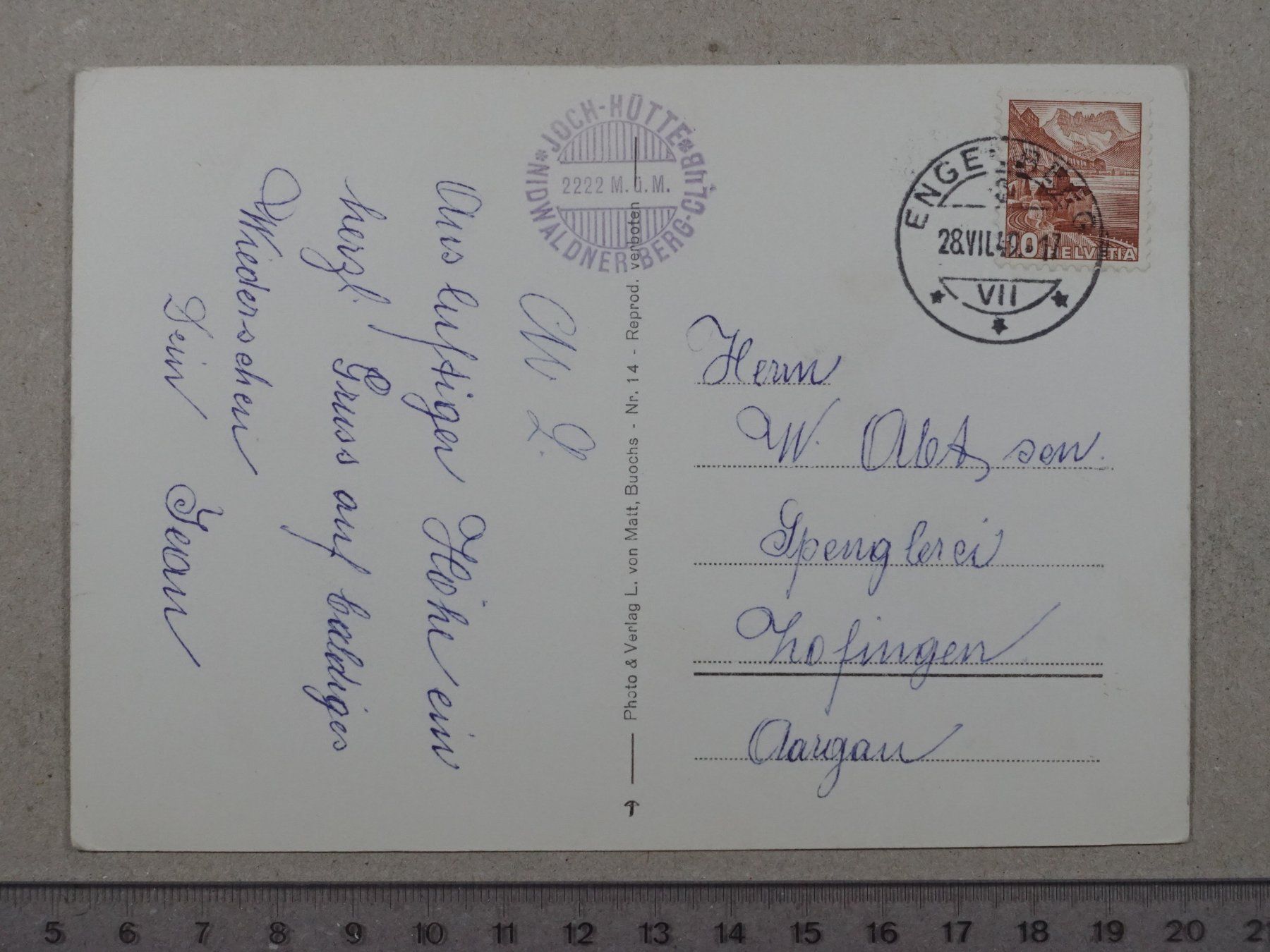 Cartoline postali: Jochpass, Sesselbahn, Engelberg, 1949 – Usato da Lenzburg venduto da fh1 1