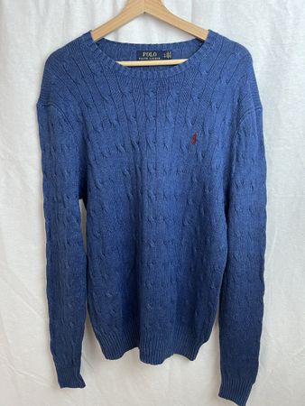 Pull Ralph Lauren bleu maille torsadée