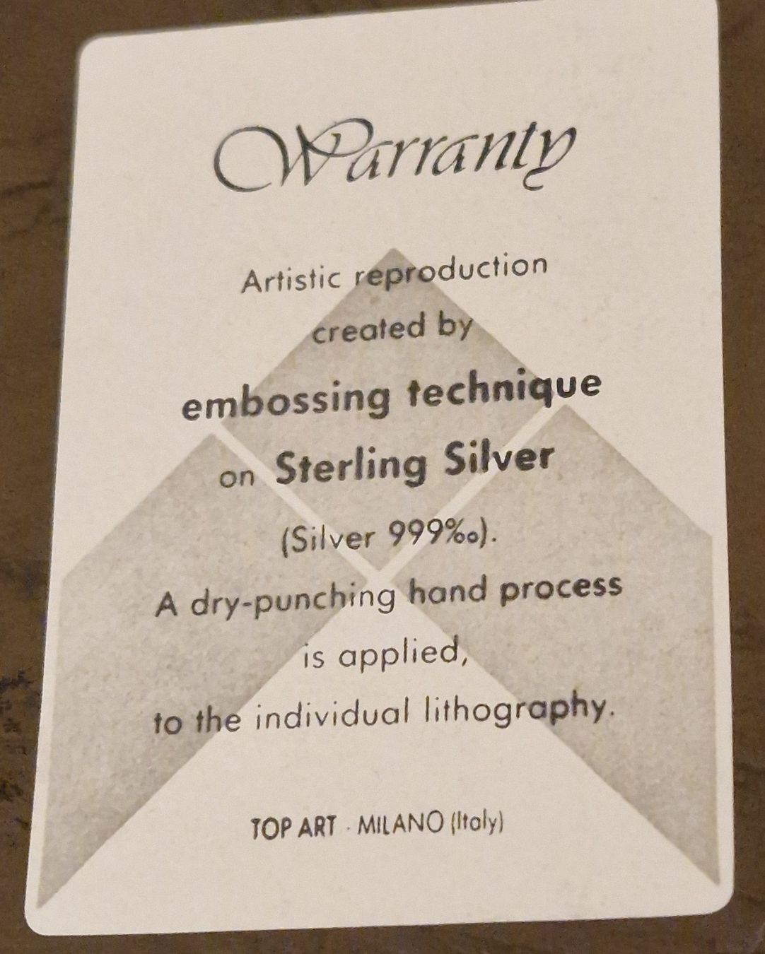 Poster & Bilder: TOP ART Italy ANGELILLO Embossing technique Sterling Silver – Gebraucht aus Zürich von silver-team 6