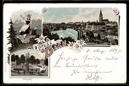 Lithographie Bern, Teilansicht mit Brücke, Bernerin, Bärengr