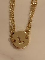 Bracelet double chaine medaille lettre L dore, neuf