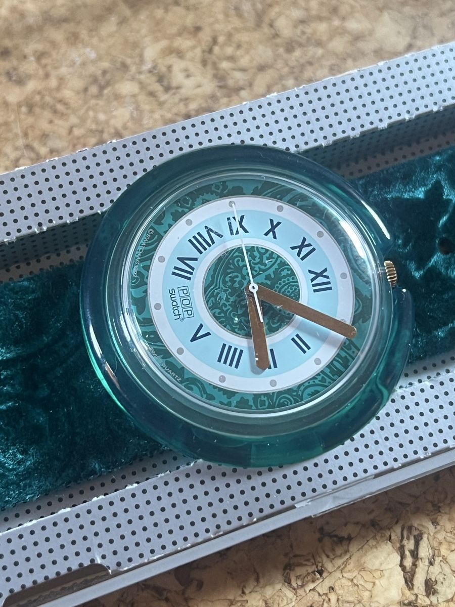 Swatch Uhren: Swatch POP Samtband Petroleum – Gebraucht aus Basel von bellespirit