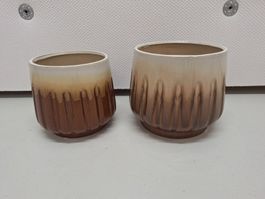 2x Blumentopf; Übertopf; Keramiktopf, Topf braun weiss