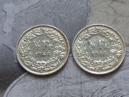 2 x 1/2 Fr. 1946 (1 x Gleichstehend 180 Grad + 1 x Normale)