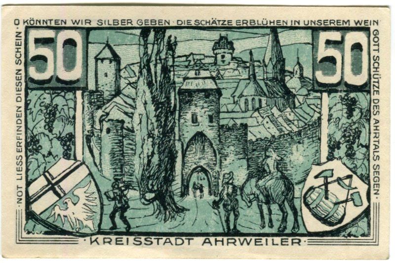 Banconote: Notgeld "50 Pfennig. Ahrweiler 1921" – Usato da Basel venduto da Butsch5 1