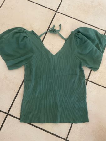 Damen Rippen T-Shirt  petrol Puffärmel Gr.M neuwertig