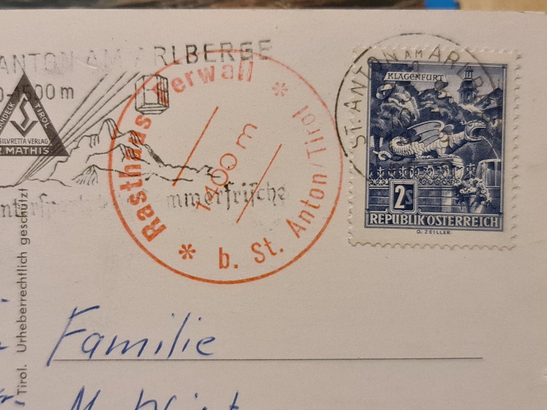 Cartoline postali: Ansichtsarte Rasthaus Verwall St.Anton – Usato da Dintikon venduto da Vexi 1