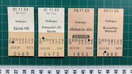 Ab HEDINGEN, 4 Edmodnsonsche Bahn Billette, SBB