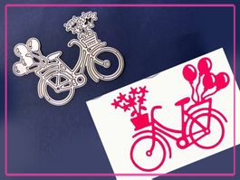 Velo / Fahrrad mit Blumen u. Ballons  - Stanzschablone
