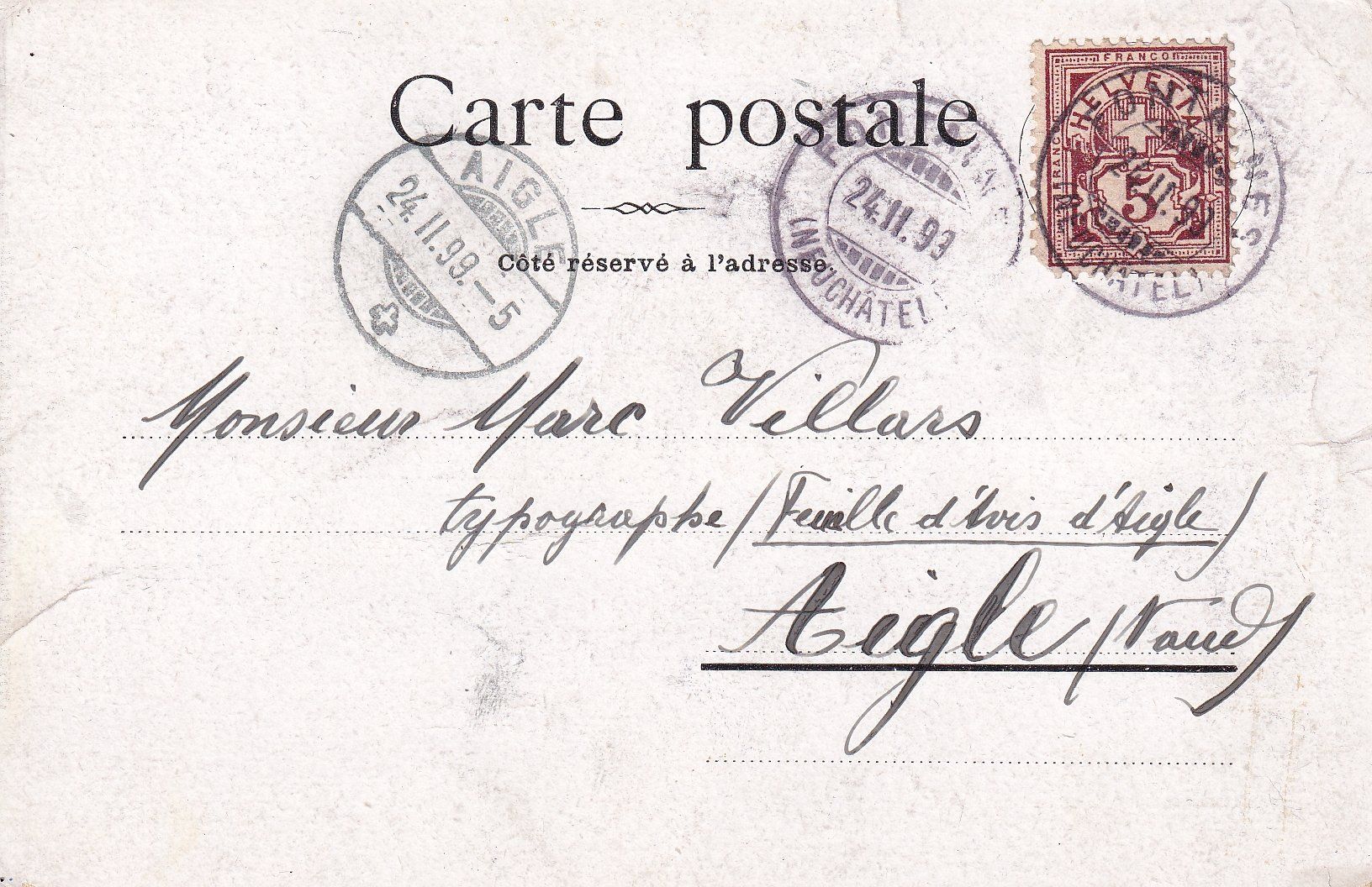 Cartoline postali: Fontaines  NE         en 1 8 9 9 – Usato da Brig venduto da Valcards54 1