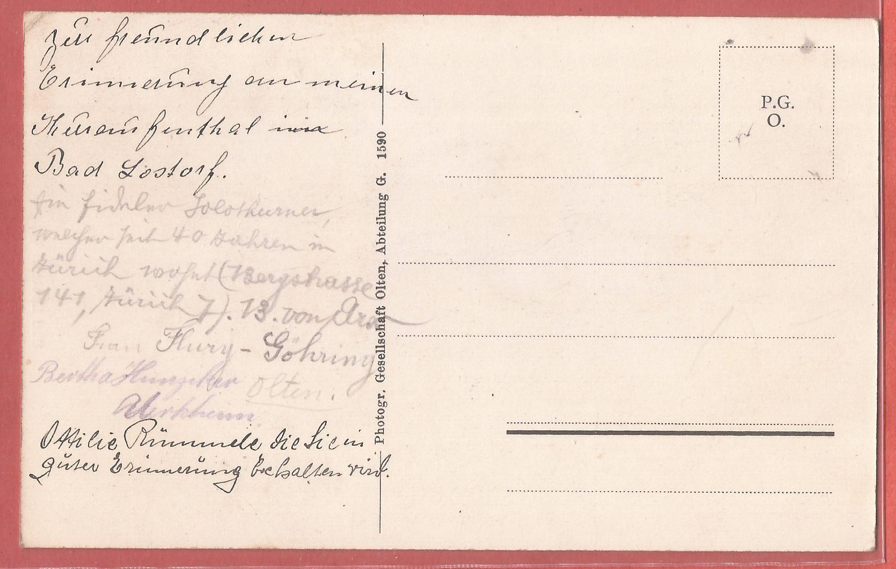 Cartoline postali: Bad Lostorf - 1922 – Usato da Fislisbach venduto da Porano 1