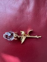 Broche fleur en cristal et métal doré, état neuf