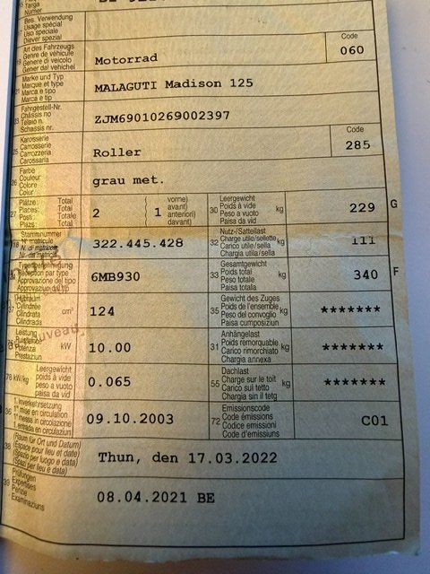 Scooter: Malaguti Madison 125 – Difettoso da Steffisburg venduto da Hgtr 5