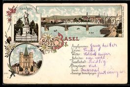 Litho Basel, Panorama mit Rheinbrücke, 