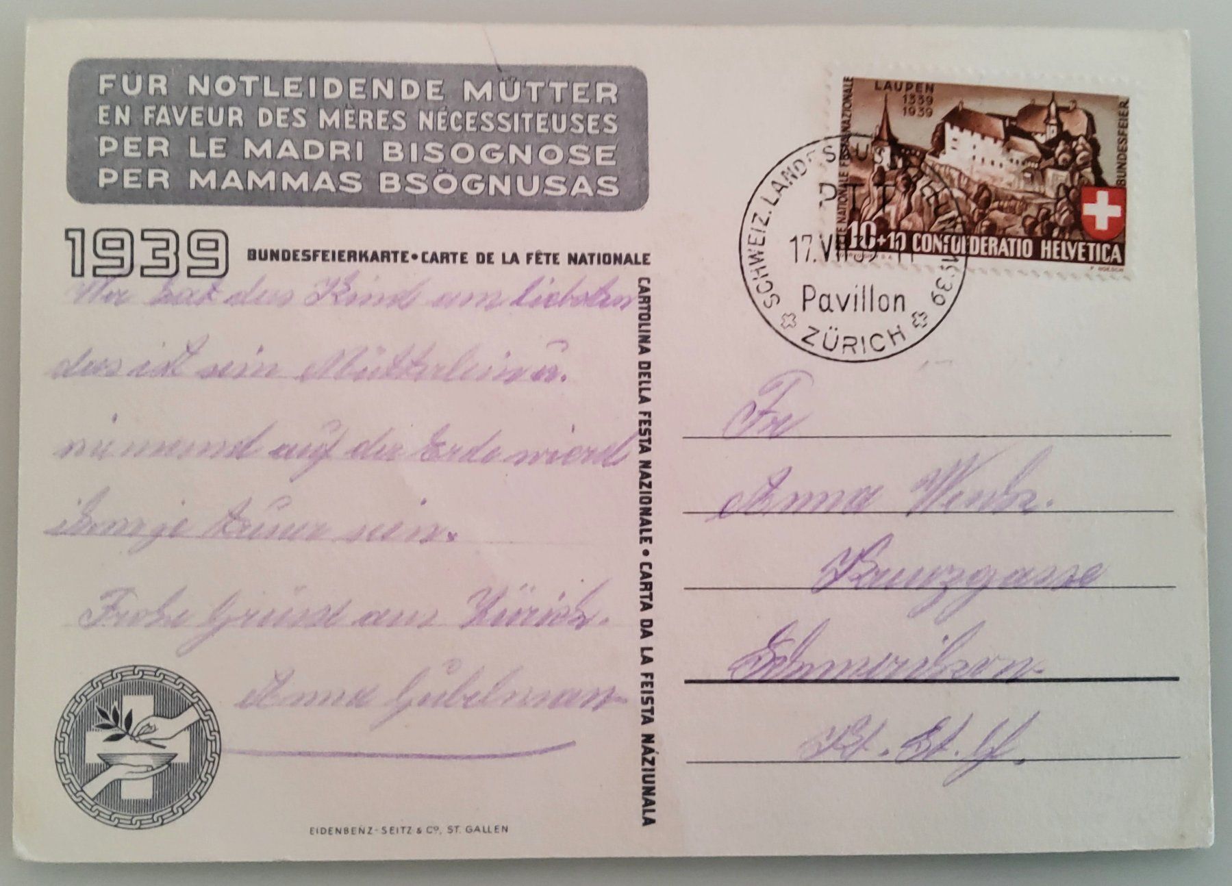 Tutti i francobolli: Bundesfeierpostkarte Nr.70 - 1939 - Mutter mit Kind, gest. – Usato da Buchrain venduto da mue_kru 1