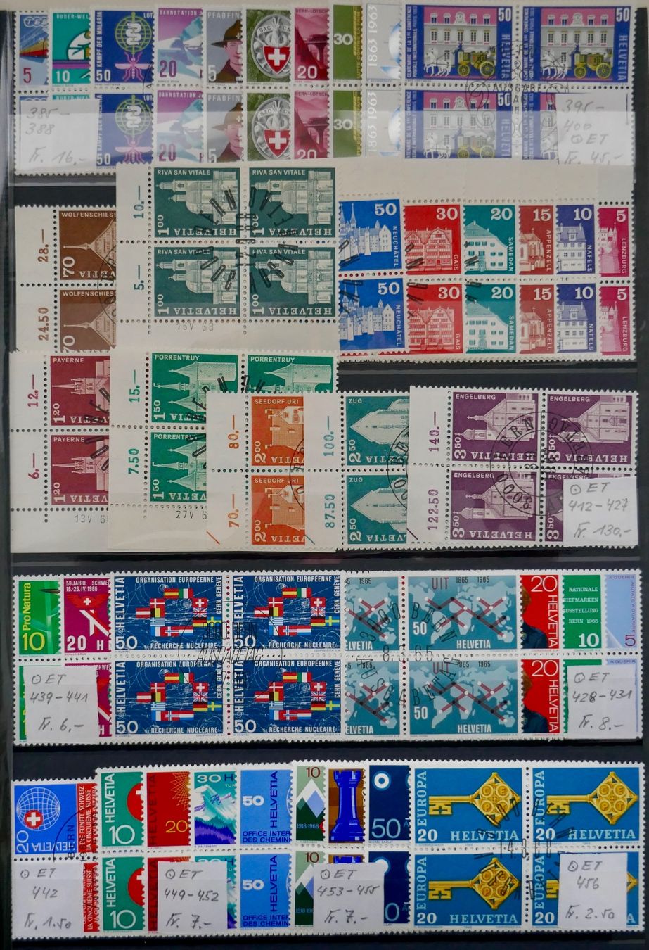 Alle Briefmarken: Lot Viererblöcke/Kleinbögen ET-oder gestempelt 1962 - 1968 – Gebraucht aus Möhlin von PHILABARTIS 1