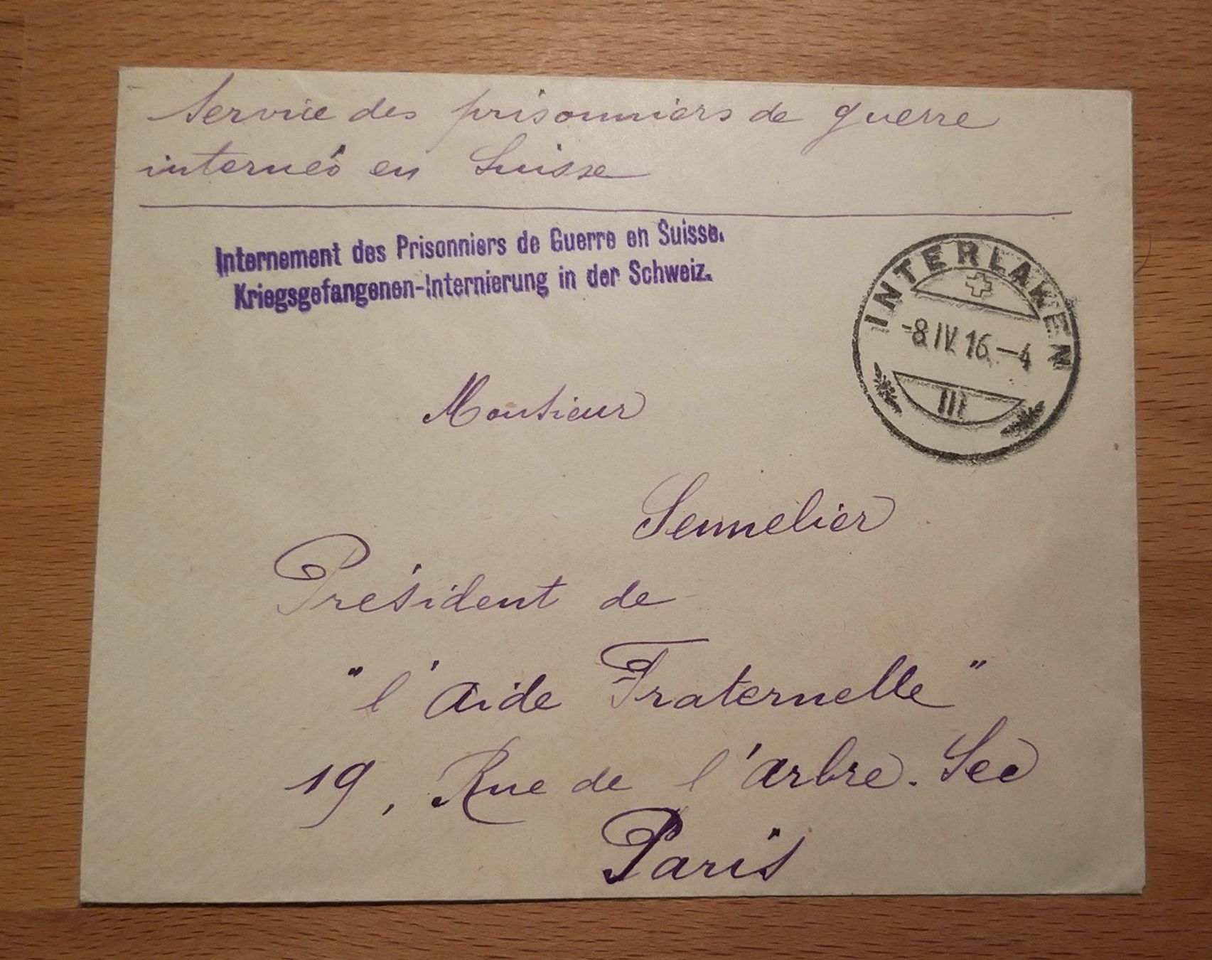 Alle Briefmarken: Internierung 1.WK Interlaken Brief – Gebraucht aus Unterägeri von PhilatelieStudiger
