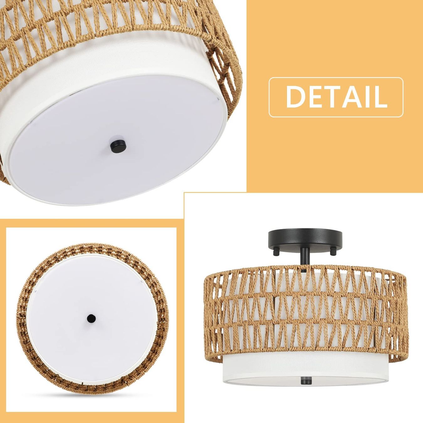 Kronleuchter & Deckenlampen: Deckenlampe Deckenleuchte Rattan Leinenschirm E27 rustikal – Neu und originalverpackt aus Herisau von Serenco 5