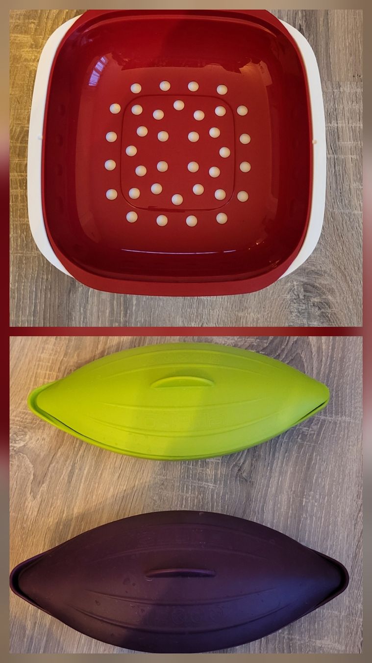 Tupperware Contenitori & Simili: égouttoir Tuperware + 2 récipients silicone pour micro-onde – Usato da Plagne venduto da pnz75