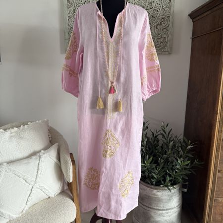 Emily van den Bergh 42 100% Leinen Tunika Maxi-Kleid rosa