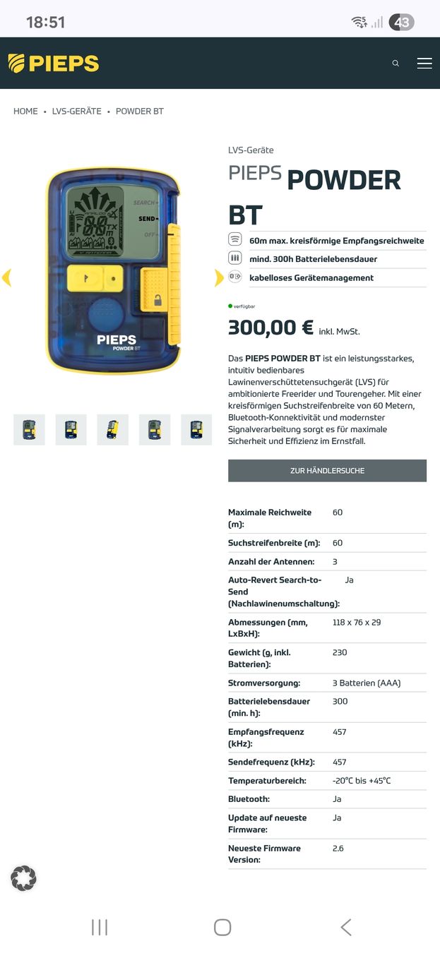 GPS & Messgeräte: Pieps LVS Powder BT – Neu und originalverpackt aus Balgach von cmu_v2z8 2