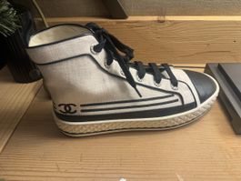 Chanel Sneaker High Top Canvas Schwarz Weiss Grösse 37