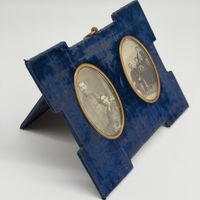 Cadre photo double ancien velours bleu vers 1900 