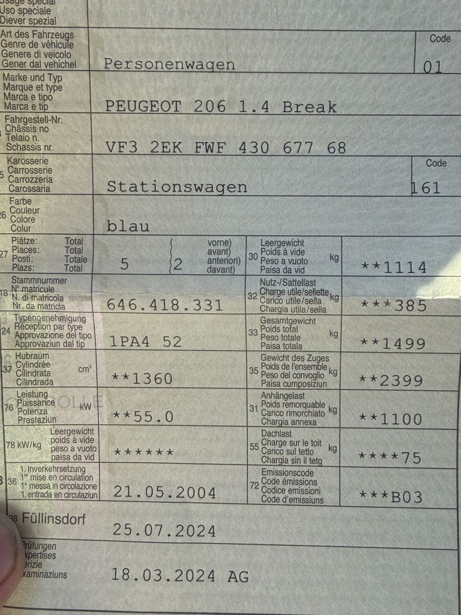 Peugeot Automobili: Peugeot 206 1.4 Kombi – Usato da Pratteln venduto da Radom12 6
