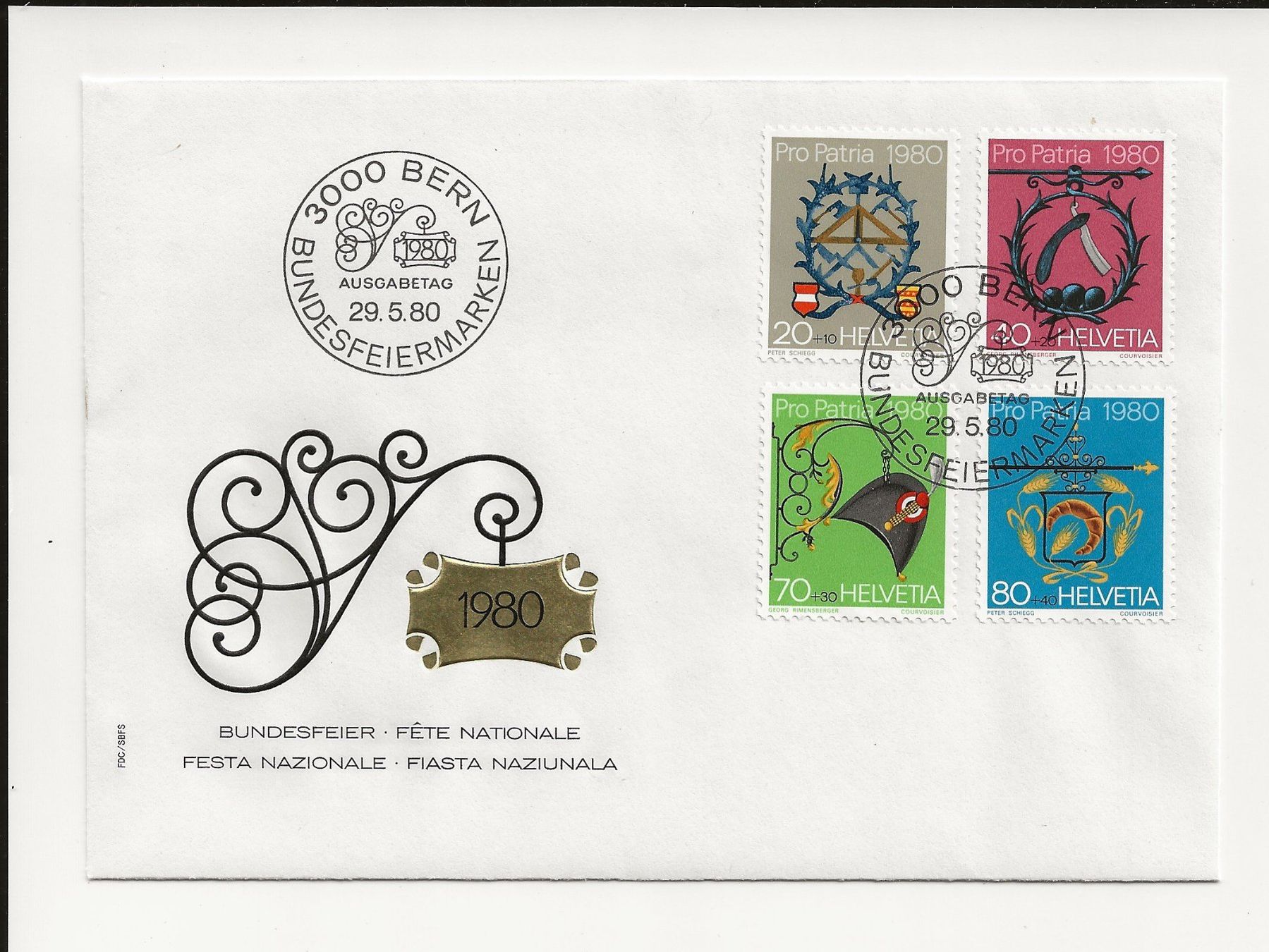 Alle Briefmarken: Sonderbrief Bundesfeiermarken Pro Patria 1980 – Gebraucht aus Greifensee von 315WDO