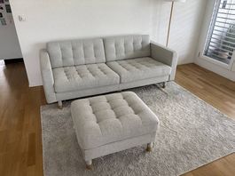 Sofa mit Hocker, hellgrau-beige
