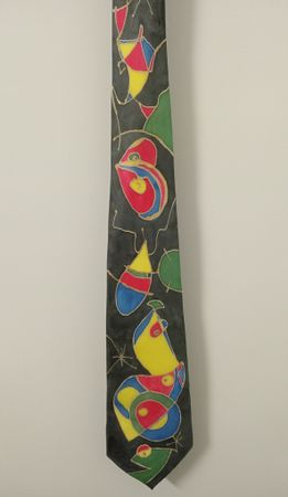 VINTAGE Seidenkrawatte Handbemalt Batik Stil Joan Miró China