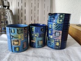 Handgemachtes Keramik-Set: 2 Tassen & Milchkännchen