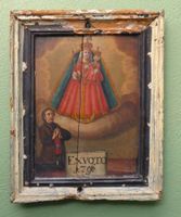 uraltes EXVOTO-Bild / Votivbild von 1796 Öl auf Holz