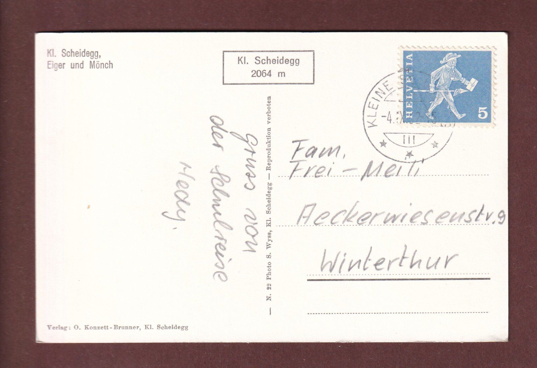 Cartoline postali: KLEINE SCHEIDEGG - Eiger und Mönch - 1962 – Usato da Pully venduto da nicecards-shop 1