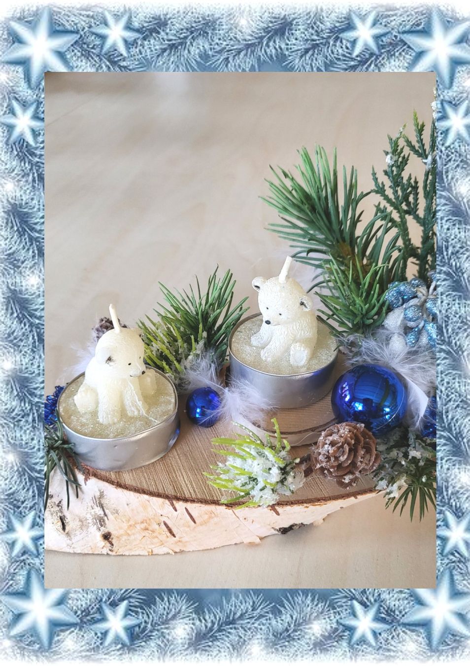 Tutte le decorazioni: Gesteck auf Birkenholzscheibe mit Eisbär Kerzlein – Nuovo (secondo la descrizione) da Linden venduto da Mb2bb 2