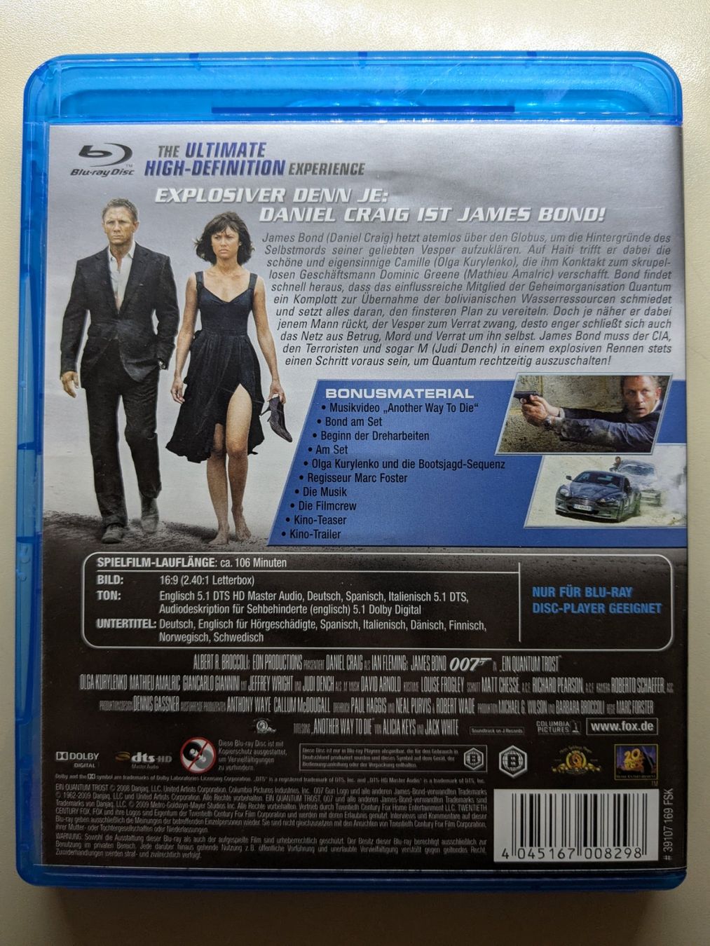 Tous les DVDs: James Bond 007 - Ein Quantum Trost [Blu-ray] – D'occasion à Port par gecotom 1