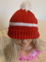Bonnet tricoté 🧶 rouge blanc avec pompon état neuf