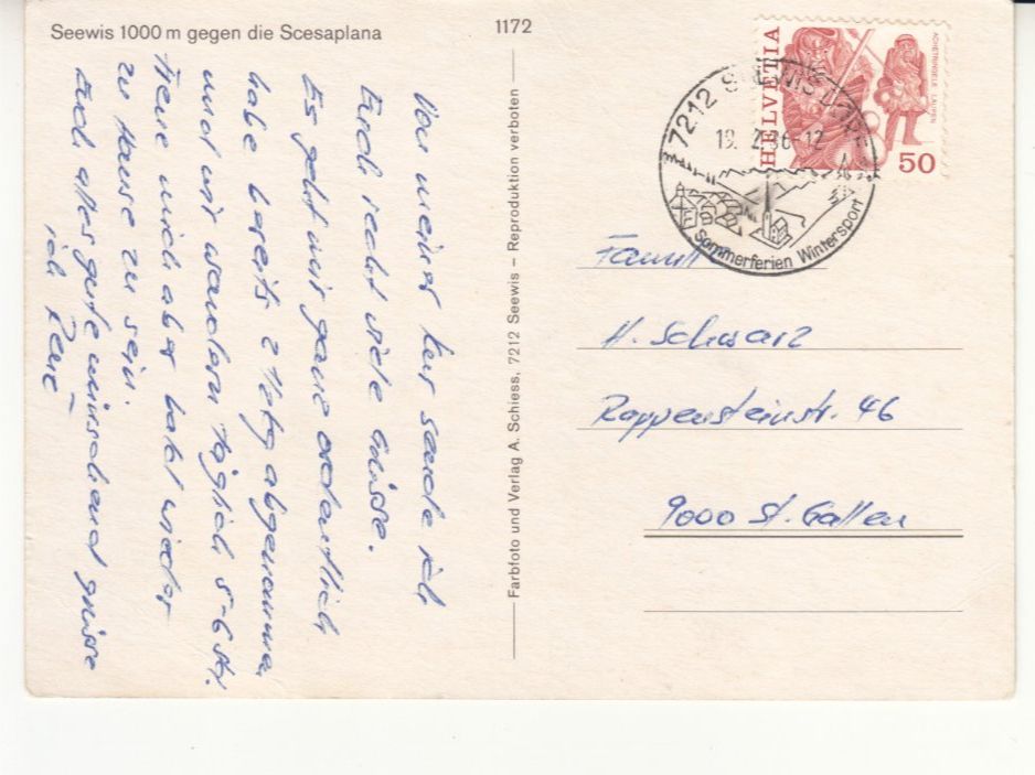 Cartoline postali: Seewis 1986 – Usato da Bürglen TG venduto da StampGraf 1