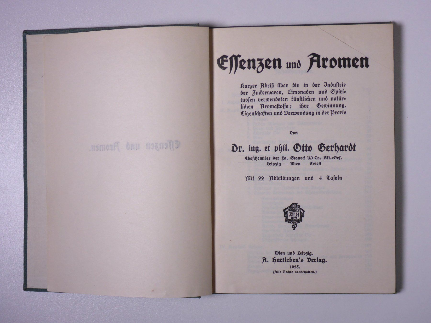 Bücher: Otto Gerhardt: Essenzen und Aromen. 1925. – Gebraucht aus Erschwil von taglang 1