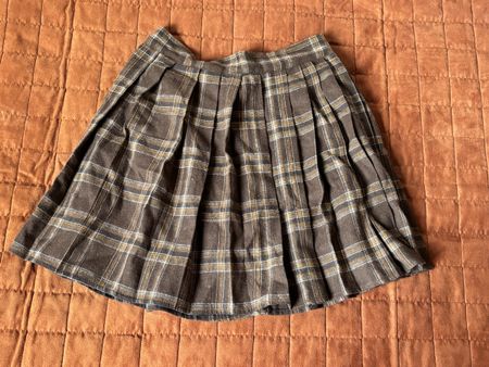 Jupe patineuse plissée à carreaux marron, taille 34 / XS
