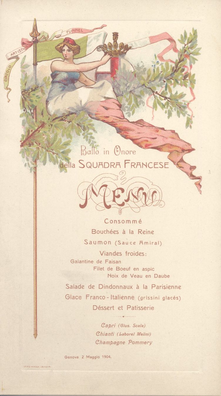 Karten: Menu / Speisekarte -  Genova, 2 Maggio 1904 – Gebraucht aus Biel/Bienne von 07helios032