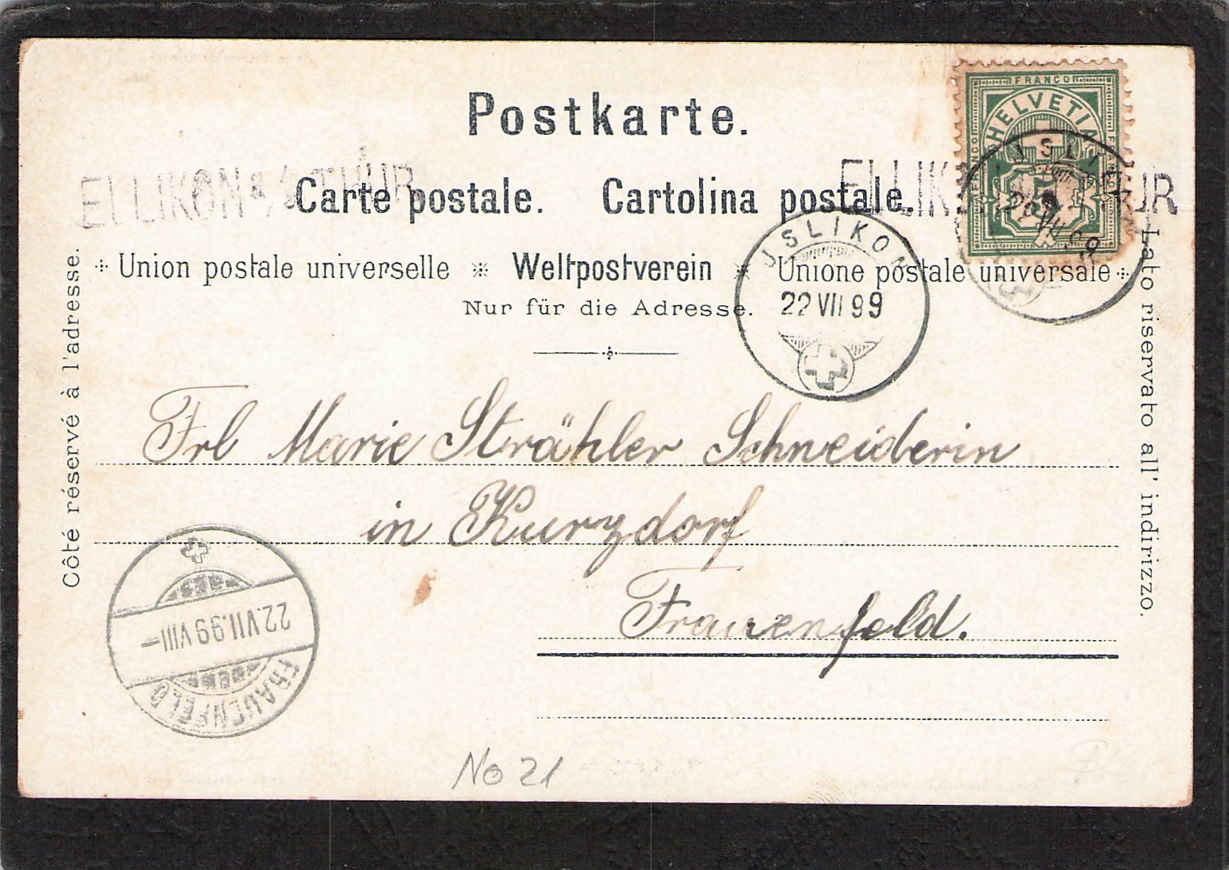 Ansichtskarten: Stabstempel Ellikon a/d Thur auf Steinmann Litho Axenstein.. – Gebraucht aus Reichenburg von Pipo-67