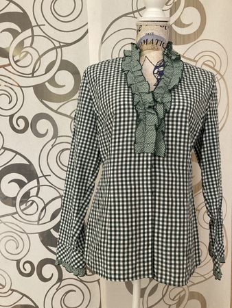 Damen Bluse Trachtenstil, grün/weiss kariert    , Gr. 40, To