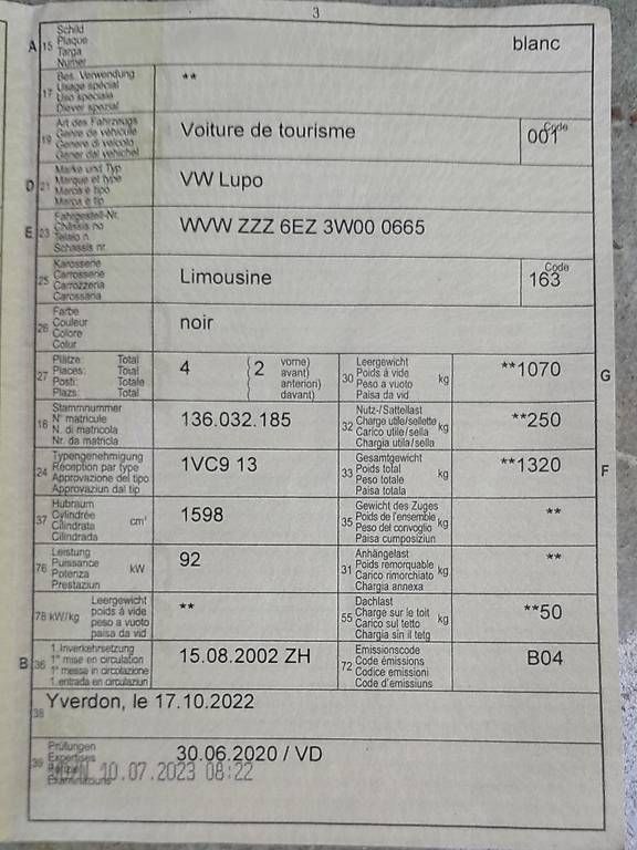 Autos: WV Lupo – D'occasion à Yverdon-les-Bains par Alliss 3
