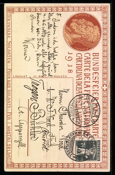 Cartoline postali: Schweizer Bundesfeier 1918, Soldaten und – Usato da Berlin venduto da bartko-reher 1