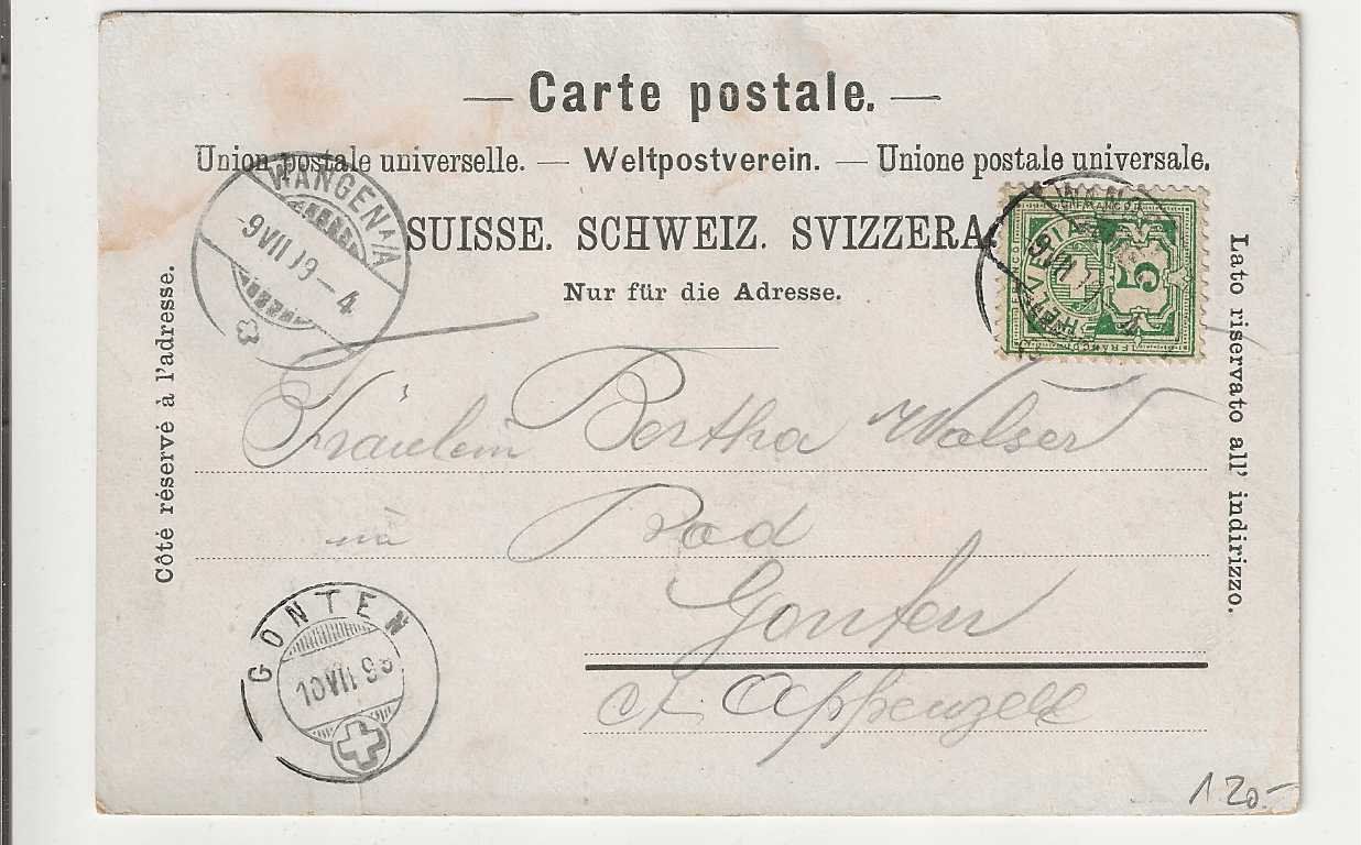 Cartoline postali: Wangen an der Aare, Litho, 1899 – Usato da Spiez venduto da Niesen20 1